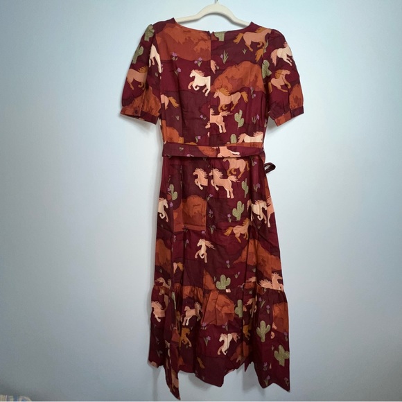 Princess Highway Country Roam Take Me Home Horse Midi Dress Brown AU 8 US 4 West - Picture 8 of 16
